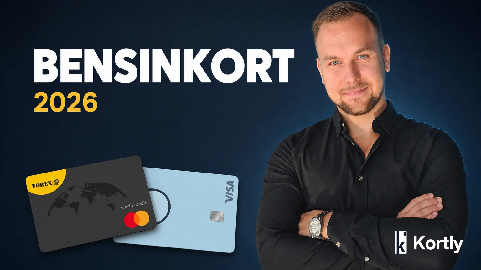 Marcus Lindblad bredvid två bensinkort: Forex Kreditkort och Bank Norwegian